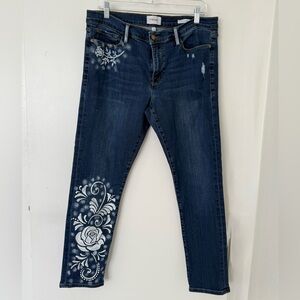 Frame Denim Dark Blue Floral Skinny Jeans